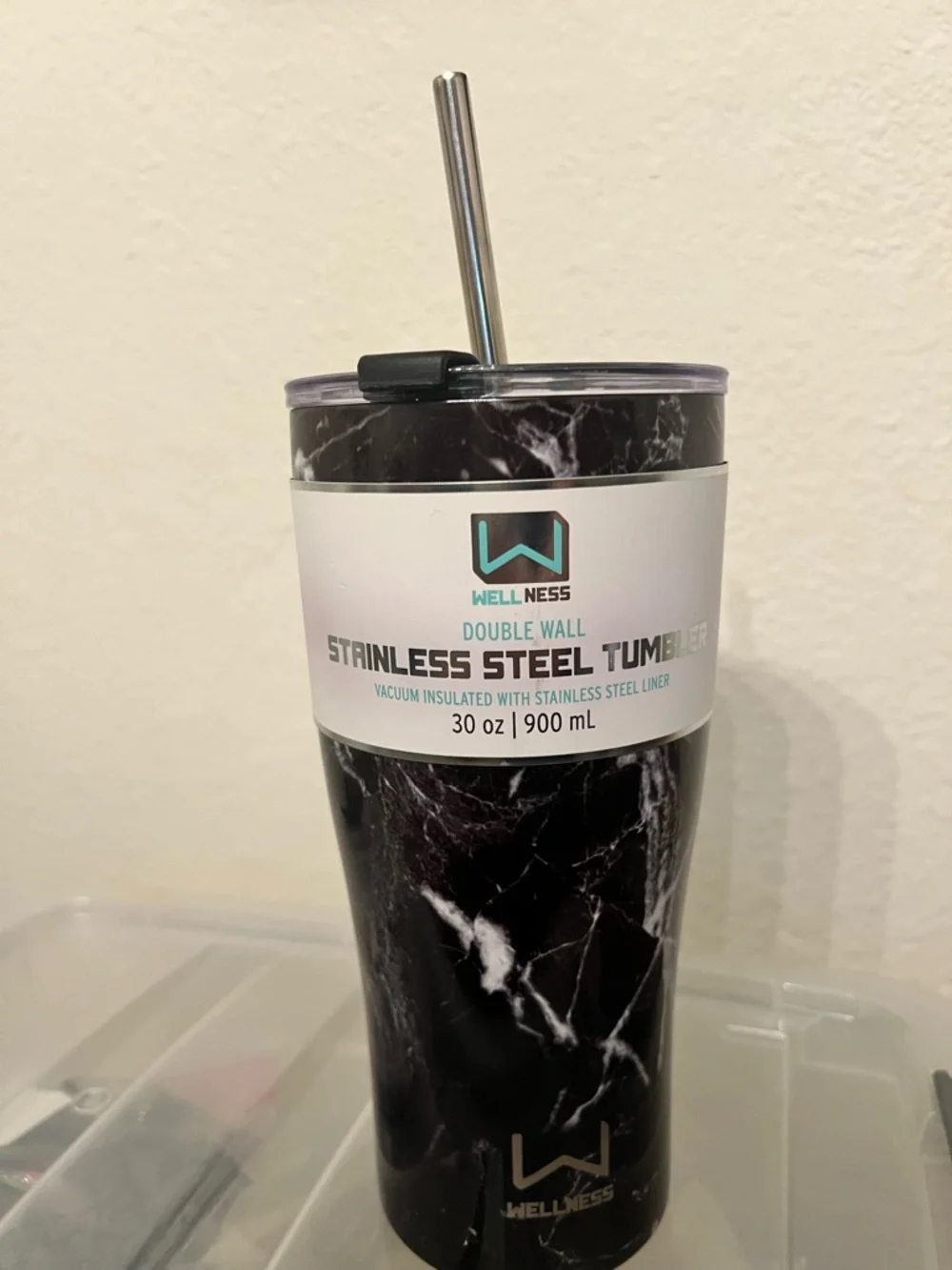 Wellness Black Marble Stainless Steel Tumbler - 30 oz - Picture 1 of 3
